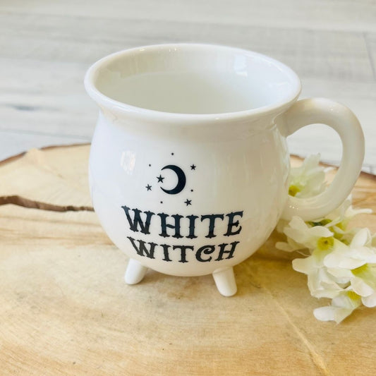 White witch cauldron mug