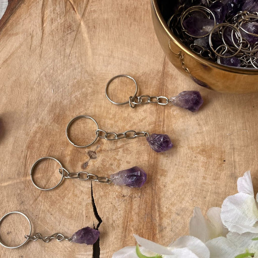 Amethyst point keyring small