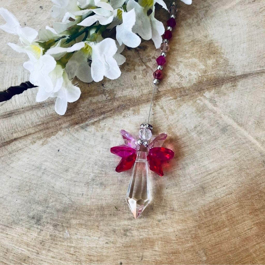 Crystal angel suncatcher with pink wings