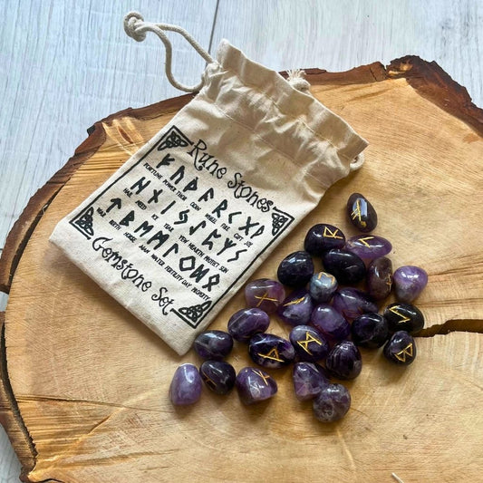 Amethyst rune stones with pouch