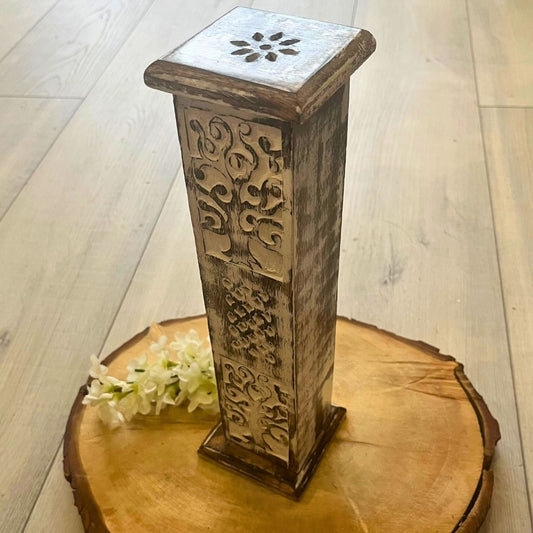 Tapered Incense Tower Washed Mango Wood